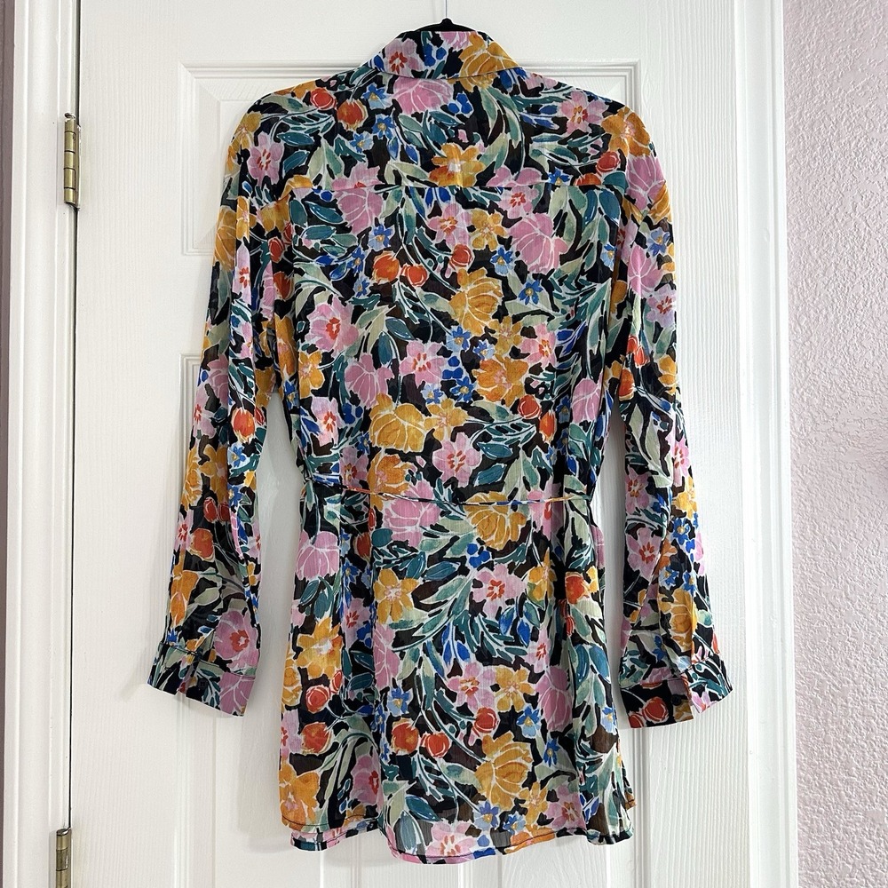 Promesa Tulum Black Floral Chiffon Button-Front Shirt Romper Long Sleeve Small - Picture 8 of 8